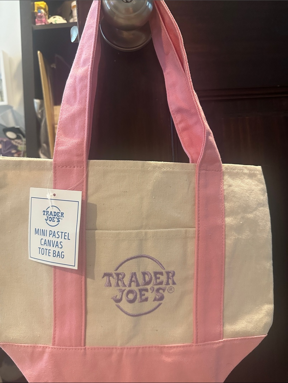 Mini Pastel Canvas Trader Joe’s Tote Bag - Pink & Cream